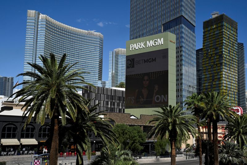 An exterior view of Park MGM hotel and casino in Las Vegas, Nevada, U.S., September 13, 2023. REUTERS/Bridget Bennett