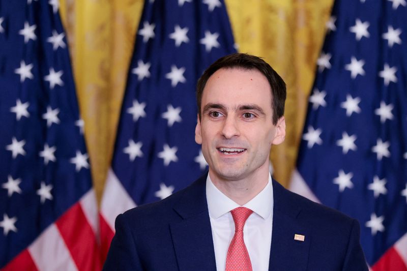 FILE PHOTO: Director of the White House Office of Science and Technology Policy Michael Kratsios speaks during a ceremony for the inaugural Presidential AI Challenge National Champion Awards hosted by U.S. first lady Melania Trump, in the East Room of the White House in Washington, D.C., U.S., June 9, 2026. REUTERS/Kylie Cooper/File Photo
