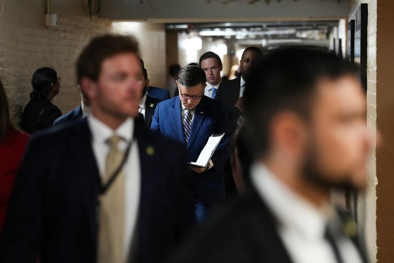 U.S. House Speaker Mike Johnson (R-LA) departs following the House Republicans conference meeting on Capitol Hill in Washington, D.C., U.S., July 21, 2026. REUTERS/Eric Lee