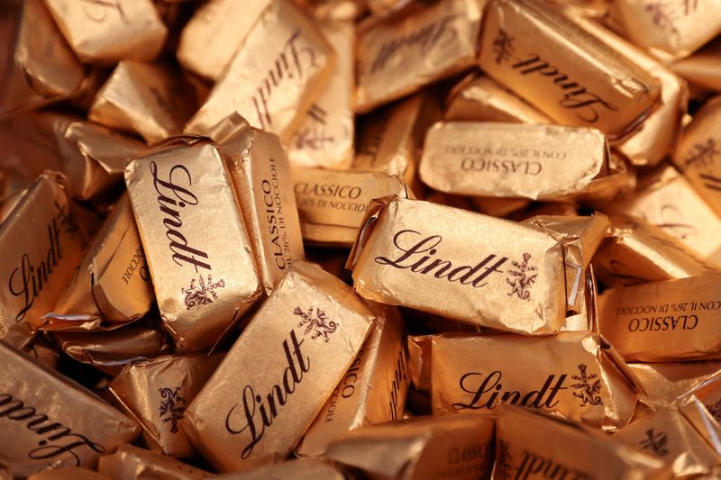 FILE PHOTO: Lindt chocolate is seen in their store at the Woodbury Common Premium Outlets in Central Valley, New York, U.S., February 15, 2022. REUTERS/Andrew Kelly/File Photo
