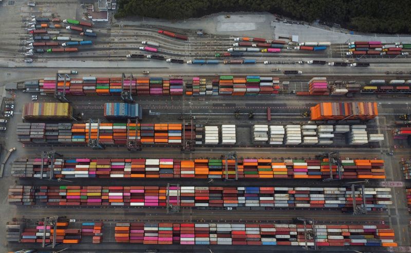 A drone view shows the Manzanillo seaport in Manzanillo, Mexico, April 22, 2025. REUTERS/Daniel Becerril