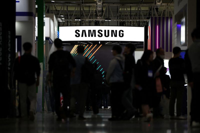 The logo of Samsung Electronics is seen at its booth during The 26th Semiconductor Exhibition 2024 in Seoul, South Korea, October 23, 2024.   REUTERS/Kim Hong-Ji