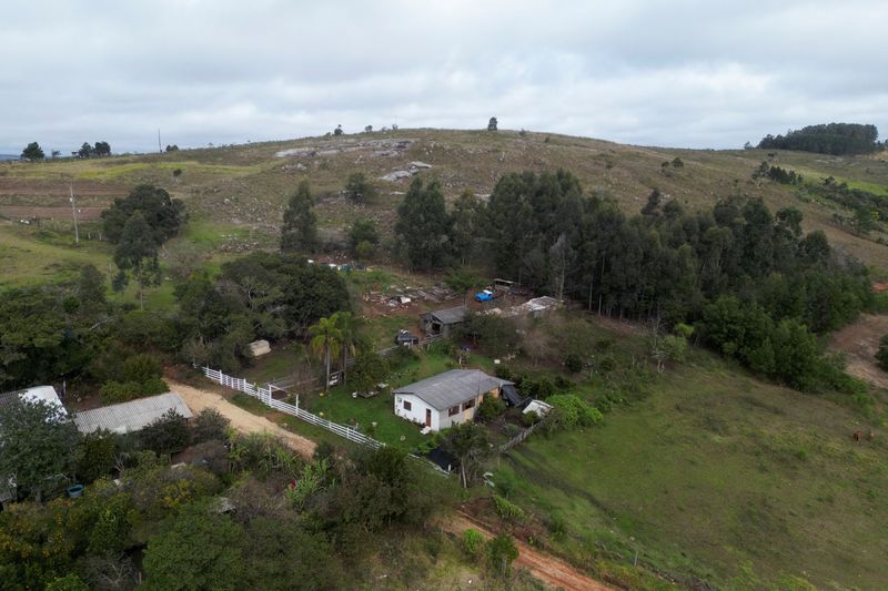 A drone image shows the rural property donated by a volunteer to Milton Nascimento's family after they lost their home in the May 2024 floods, in Eldorado do Sul, Rio Grande do Sul state, Brazil, June 30, 2026. REUTERS/Diego Vara