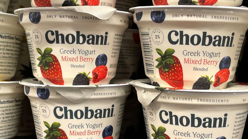 FILE PHOTO: Products of yogurt maker Chobani are shown in a grocery store in San Diego, California. July 07, 2021.  REUTERS/Mike Blake/File Photo