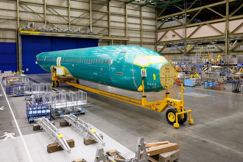 FILE PHOTO: The second 737 MAX 10 to be manufactured on the new North Line is towed into the Boeing Everett Factory in Everett, Washington, U.S., July 8, 2026.  Jennifer Buchanan/Seattle Times/Pool via REUTERS    Pool/Pool via REUTERS/File Photo