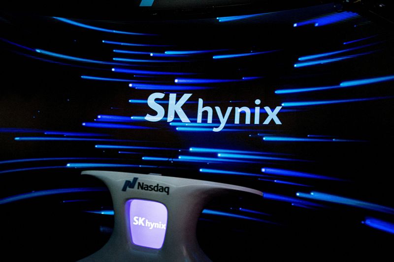 FILE PHOTO: A logo of Semiconductor and memory chip company SK Hynix during the company's debut at the Nasdaq market in New York City, U.S., July 10, 2026. REUTERS/Angelina Katsanis/File Photo