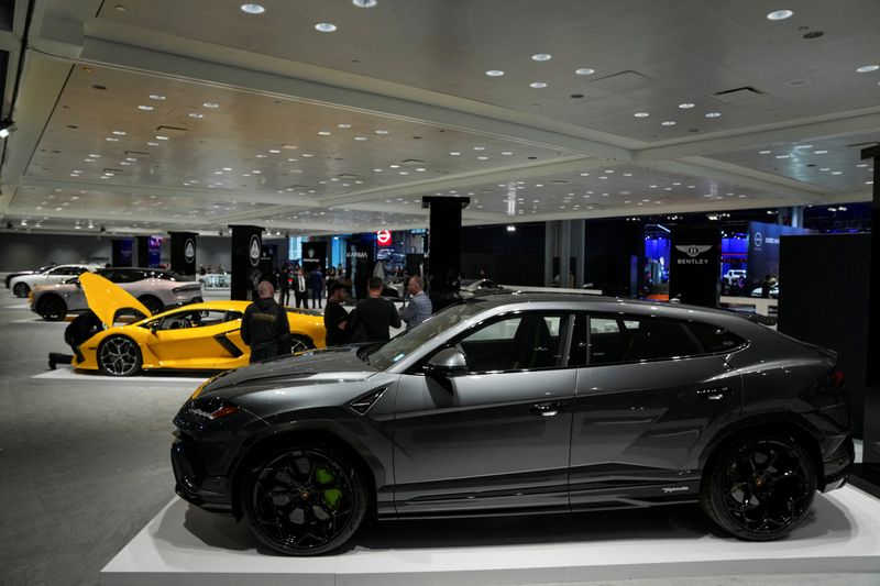FILE PHOTO: A Lamborghini vehicle is seen at the New York International Auto Show Press Preview, in Manhattan, New York City, U.S., March 27, 2024. REUTERS/David Dee Delgado/File Photo