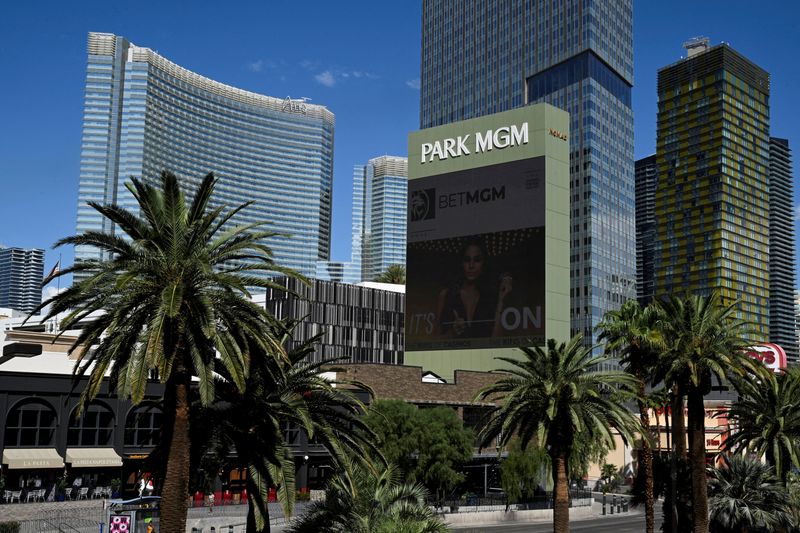 An exterior view of Park MGM hotel and casino in Las Vegas, Nevada, U.S., September 13, 2023. REUTERS/Bridget Bennett
