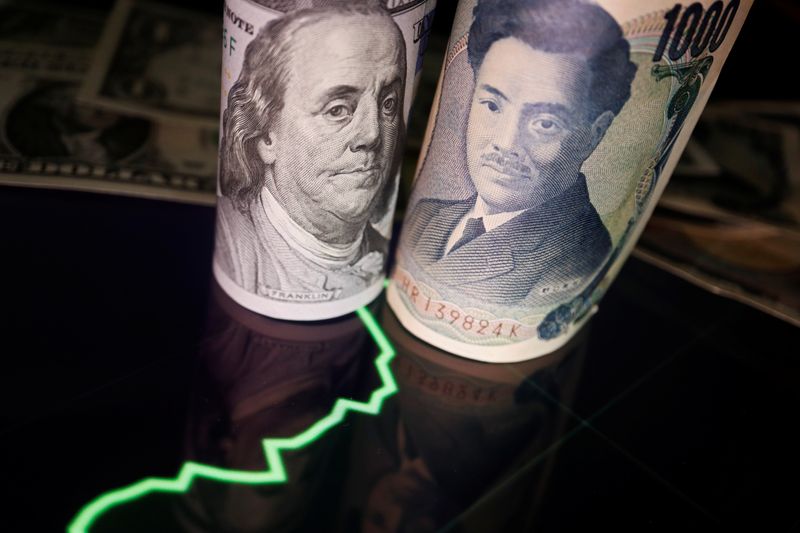 Japanese yen and U.S. dollar banknotes are seen with a currency exchange rate graph in this illustration picture taken June 16, 2022. REUTERS/Florence Lo/Illustration