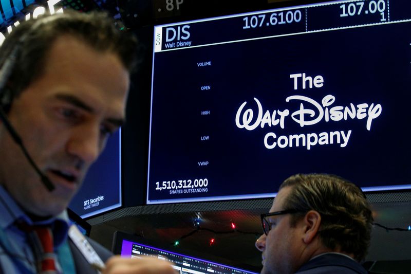 FILE PHOTO: Traders work at the post where Walt Disney Co. stock is traded on the floor of the New York Stock Exchange (NYSE) in New York, U.S., December 14, 2017. REUTERS/Brendan McDermid/File Photo