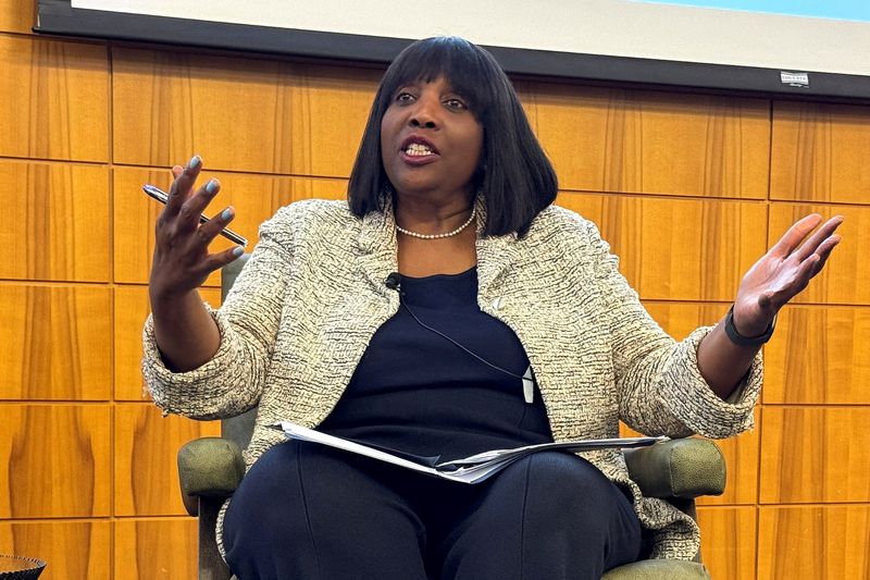 FILE PHOTO: Federal Reserve Governor Lisa Cook speaks at the Stanford Institute of Economic Policy Research in Palo Alto, California, U.S., May 27, 2026. REUTERS/Ann Saphir/File Photo