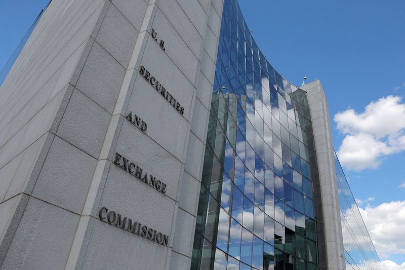 FILE PHOTO: Signage is seen at the headquarters of the U.S. Securities and Exchange Commission (SEC) in Washington, D.C., U.S., May 12, 2021. Picture taken May 12, 2021. REUTERS/Andrew Kelly/File Photo