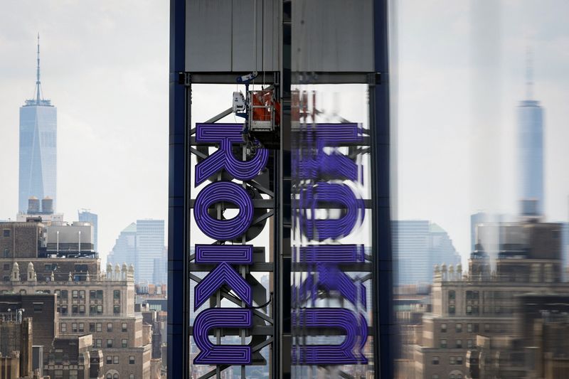 Roku company logo is displayed on a building in Times Square in New York City, U.S., June 12, 2026. REUTERS/Jeenah Moon