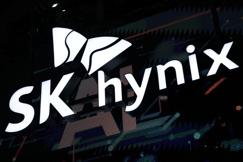 The logo of SK Hynix at a SK Hynix booth before a public briefing on the development vision for advanced industry in South Korea's southwestern region, in Gwangju, South Korea, June 30, 2026. REUTERS/Kim Hong-Ji