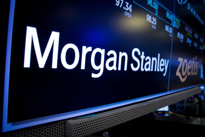 FILE PHOTO: A screen displays the trading information for Morgan Stanley on the floor of the New York Stock Exchange (NYSE) in New York City, U.S., January 19, 2022.  REUTERS/Brendan McDermid/File Photo