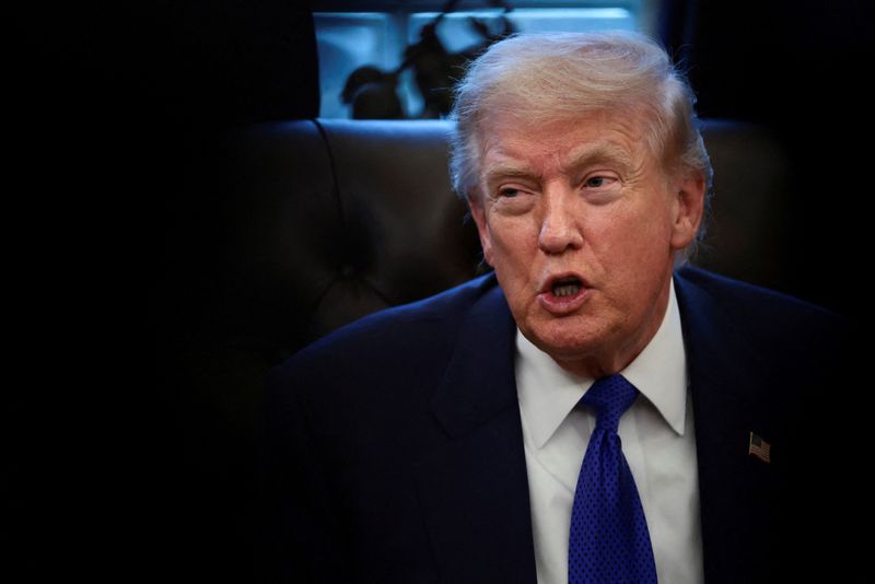FILE PHOTO: U.S. President Donald Trump speaks on the day he announced the creation of a critical mineral reserve, in the Oval Office at the White House, February 2, 2026. REUTERS/Evelyn Hockstein/File Photo