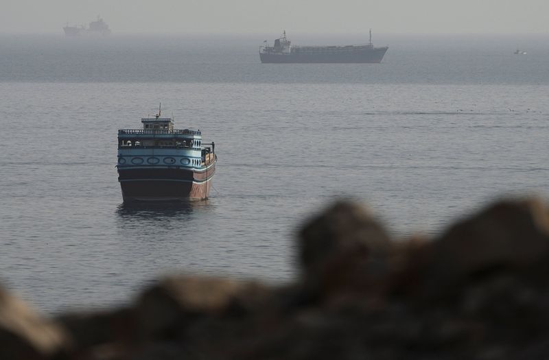 Vessels in the Strait of Hormuz, as seen from Musandam, Oman, August 3, 2026. REUTERS/Stringer