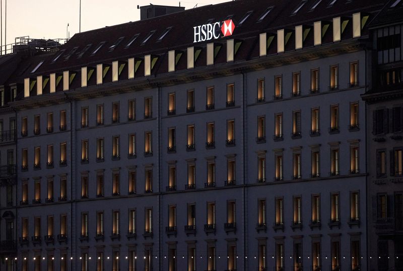 FILE PHOTO: FILE PHOTO: A logo is pictured on HSBC bank in Geneva, Switzerland, November 18, 2020. REUTERS/Denis Balibouse/File Photo/File Photo