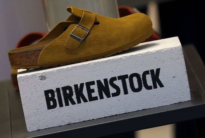 A Birkenstock shoe is displayed at Birkenstock shoe store in London, Britain, October 11, 2023. REUTERS/Toby Melville