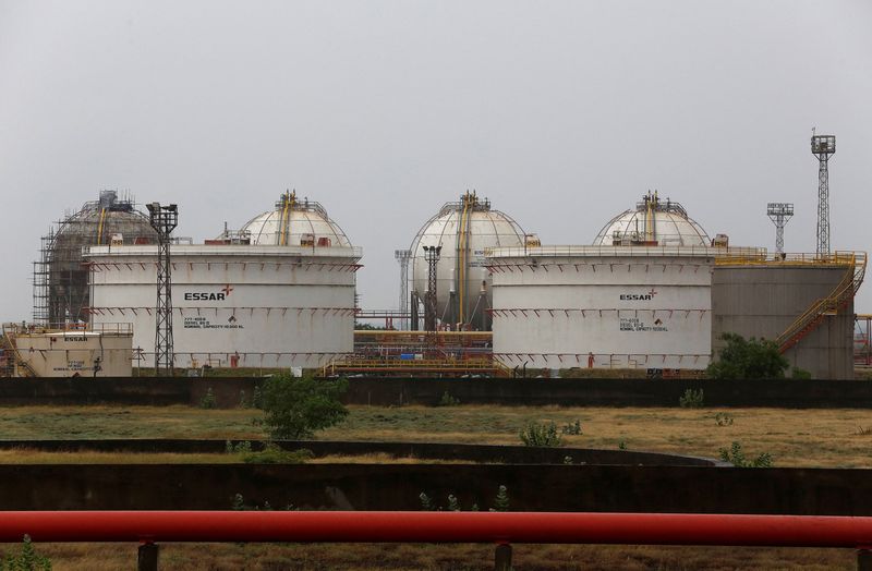 FILE PHOTO: Storage tanks of an oil refinery of Essar Oil, which runs India's second biggest private sector refinery, are pictured in Vadinar in the western state of Gujarat, India, October 4, 2016. REUTERS/Amit Dave/File Photo