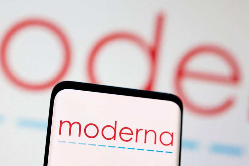 FILE PHOTO: Moderna logo is seen displayed in this illustration taken, May 3, 2022. REUTERS/Dado Ruvic/Illustration/File Photo