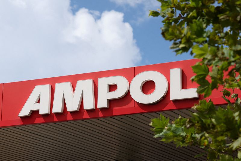 FILE PHOTO: An Ampol sign is displayed at a petrol station in Sydney, Australia, March 20, 2026. REUTERS/Hollie Adams/File Photo