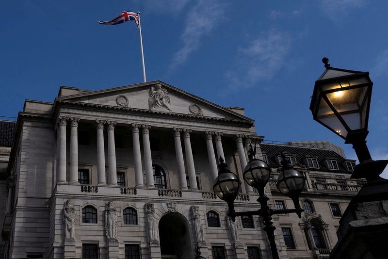 FILE PHOTO: A general view of the Bank of England building in London, Britain, May 8, 2025. REUTERS/Carlos Jasso/File Photo