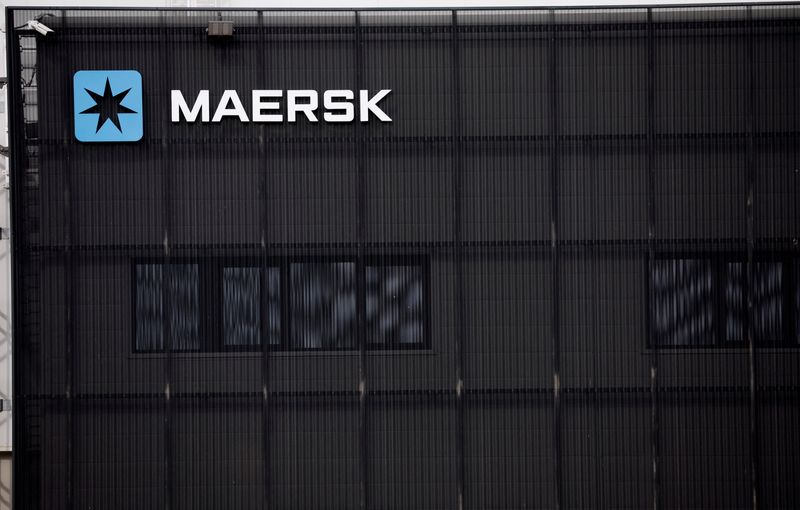 FILE PHOTO: Maersk's logo is seen on top of a building at Zona Franca in Barcelona, Spain, November 3, 2022. REUTERS/Albert Gea/File Photo