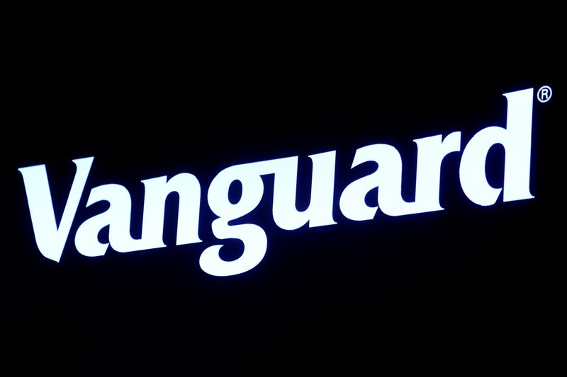 The logo for Vanguard is displayed on a screen on the floor of the New York Stock Exchange (NYSE) in New York City, U.S., June 1, 2022.  REUTERS/Brendan McDermid/File Photo