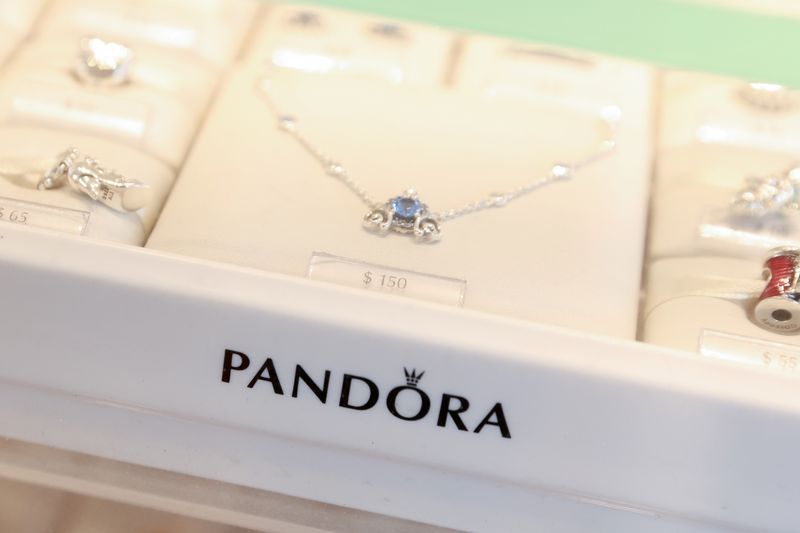 FILE PHOTO: Pandora products are seen at their store at the Woodbury Common Premium Outlets in Central Valley, New York, U.S., February 15, 2022. REUTERS/Andrew Kelly/File Photo