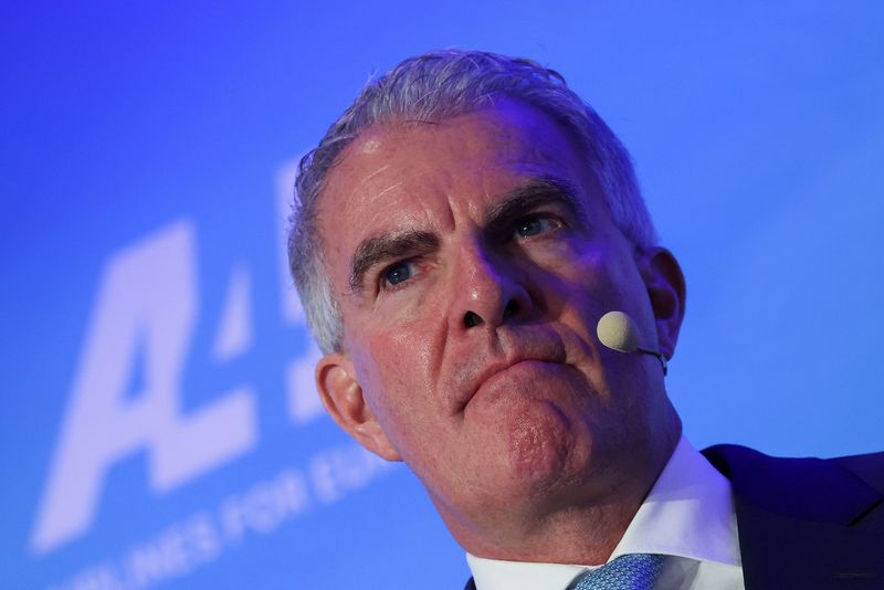 FILE PHOTO: CEO of Lufthansa Carsten Spohr attends the Aviation Summit in Brussels, Belgium March 27, 2025. REUTERS/Yves Herman/File Photo