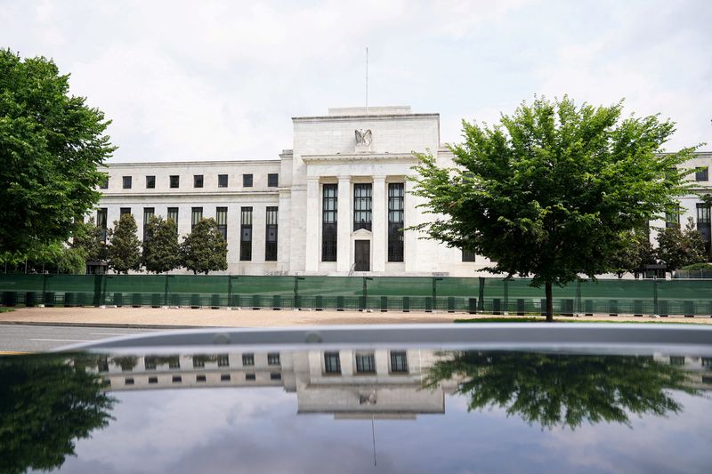 FILE PHOTO: The exterior of the Marriner S. Eccles Federal Reserve Board Building is seen in Washington, D.C., U.S., June 14, 2022. REUTERS/Sarah Silbiger/File Photo