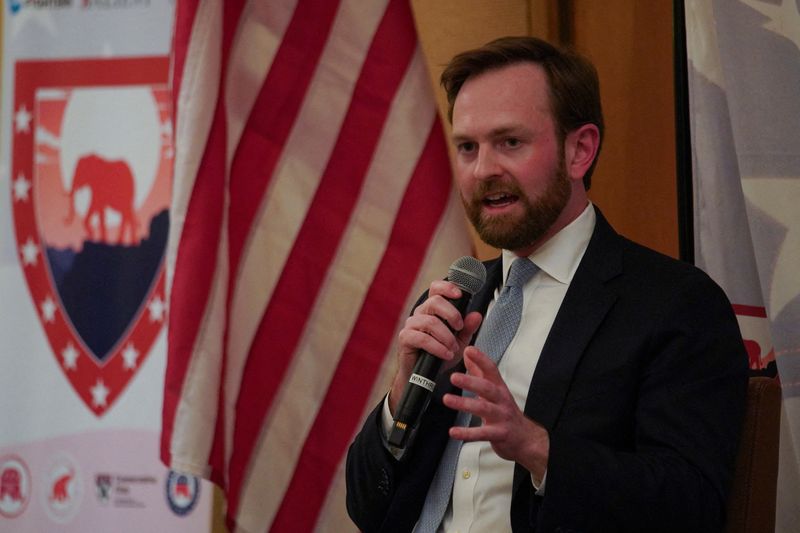 FILE PHOTO: Andrew Ferguson, Commissioner of the Federal Trade Commission, speaks at a fireside chat at Harvard University's second annual Conservative and Republican Student Conference 2025 at The Charles Hotel in Cambridge, Massachusetts, U.S., February 8, 2025. REUTERS/Sophie Park/File Photo