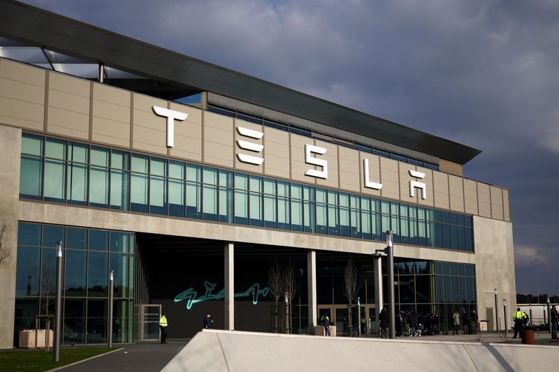 A view of the building of Tesla's production plant in Gruenheide outside Berlin, Germany, March 5, 2024. REUTERS/Lisi Niesner/File Photo