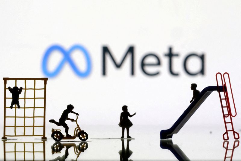 FILE PHOTO: Children playground miniatures are seen in front of displayed Meta logo in this illustration taken April 4, 2023. REUTERS/Dado Ruvic/Illustration/File Photo