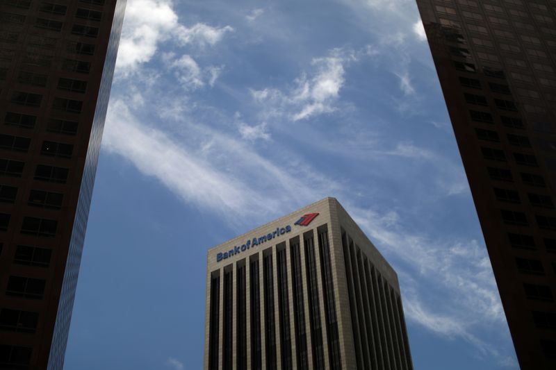 FILE PHOTO: A Bank of America building is seen in Los Angeles, California, U.S., May 6, 2019. REUTERS/Lucy Nicholson/File Photo
