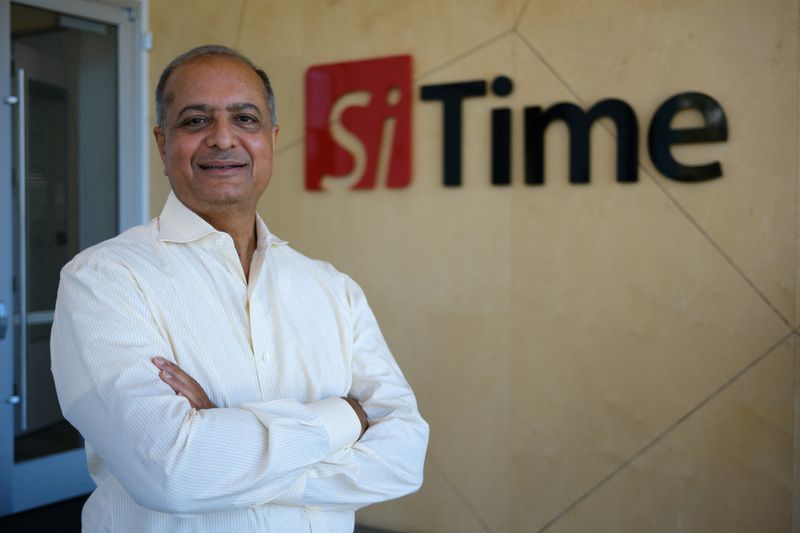 Rajesh Vashist, chief executive of timing chip company SiTime, poses at the company's Santa Clara headquarters, in California, U.S., September 16, 2025.  SiTime is preparing to launch a new chip designed for wearable gadgets. REUTERS/Stephen Nellis