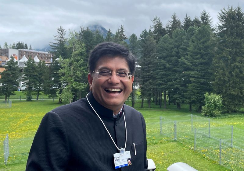 India's Commerce Minister Piyush Goyal poses after an interview with Reuters during the World Economic Forum (WEF) in the Alpine resort of Davos, Switzerland, May 25, 2022. REUTERS/Aditya Kalra/File Photo