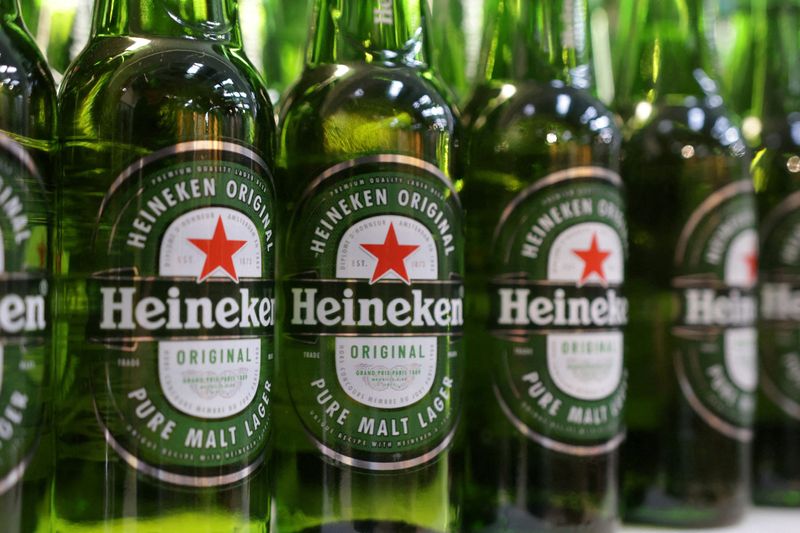 FILE PHOTO: Bottles of Heineken beer are displayed in a supermarket in Sarajevo, Bosnia and Herzegovina, October 29, 2024. REUTERS/Dado Ruvic/File Photo
