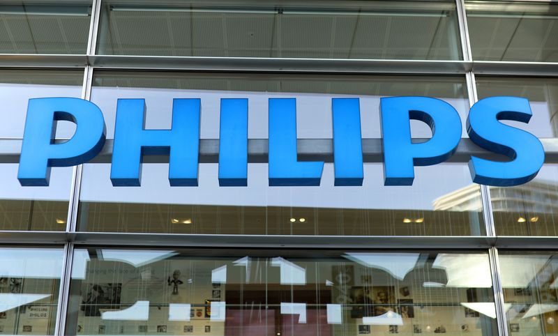 FILE PHOTO: Dutch technology company Philips' logo is seen at company headquarters in Amsterdam, Netherlands, January 29, 2019. REUTERS/Eva Plevier/File Photo