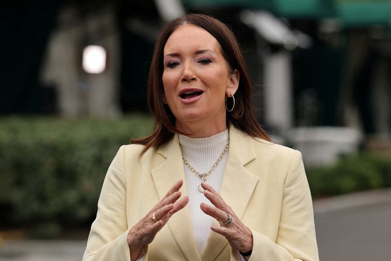 FILE PHOTO: U.S. Secretary of Agriculture Brooke Rollins speaks with reporters on the West Wing driveway at the White House in Washington, D.C., U.S., August 5, 2025. REUTERS/Jonathan Ernst/File Photo