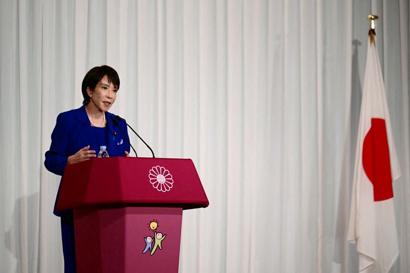 Sanae Takaichi, the newly elected leader of Japan's ruling party, the Liberal Democratic Party (LDP), holds a press conference after the LDP presidential election in Tokyo, Japan, October 4, 2025. Conservative Sanae Takaichi hailed a "new era" on October 4 after winning the leadership of Japan's ruling party, putting her on course to become the country's first woman prime minister.  Yuichi Yamazaki/Pool via REUTERS