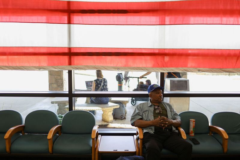 A passenger waits to depart Arnold Palmer Regional Airport in Westmoreland County, Pennsylvania, U.S., September 18, 2025.  REUTERS/Quinn Glabicki