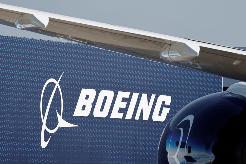 A Boeing logo is seen before the opening of the 55th International Paris Airshow at Le Bourget Airport near Paris, France, June 13, 2025. REUTERS/Benoit Tessier
