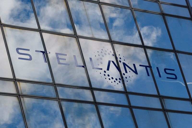 The logo of Stellantis sits on the company's building in Poissy, near Paris, France, February 26, 2025. REUTERS/Stephanie Lecocq