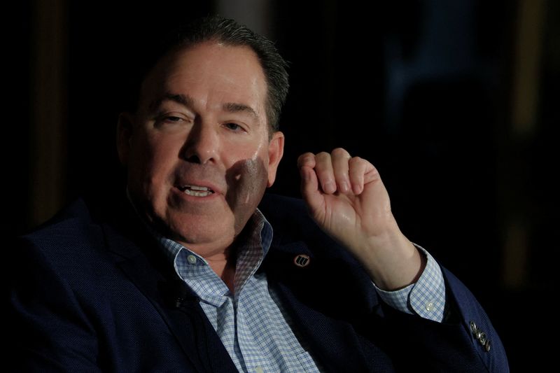 Eastern Bank Executive Chair Robert Rivers leads a discussion with M&T Bank CEO Rene Jones at a Boston College Chief Executives Club luncheon in Boston, Massachusetts, U.S., September 10, 2025.   REUTERS/Brian Snyder