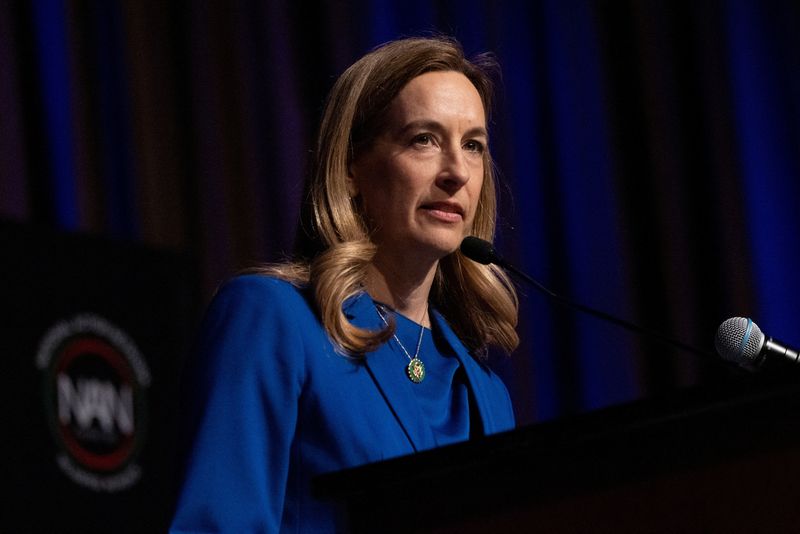 FILE PHOTO: Representative Mikie Sherrill (D-NJ) speaks during the National Action Network National Convention in New York, U.S., April 12, 2023. REUTERS/Jeenah Moon/File Photo