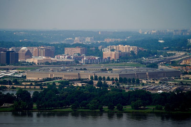 A view shows The Pentagon building as the preparations continue for the U.S. Army's 250th Birthday Festival and Parade as seen from Washington, D.C., U.S., June 13, 2025. REUTERS/Kent Nishimura