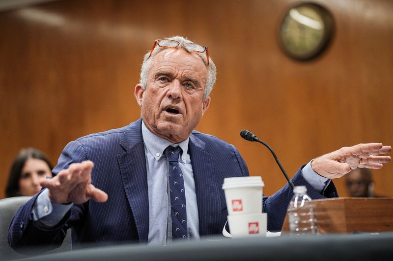 FILE PHOTO: U.S. Health and Human Services (HHS) Secretary Robert F. Kennedy Jr. testifies before the Senate Committee on Appropriations hearing on the Department of Health and Human Services budget, on Capitol Hill in Washington, D.C., U.S., May 20, 2025. REUTERS/Ken Cedeno/File Photo