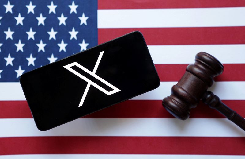 X logo, U.S. flag and Judge gavel are seen in this illustration taken, August 6, 2024. REUTERS/Dado Ruvic/Illustration